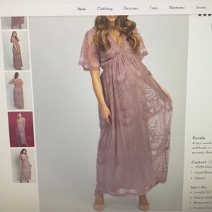 PinkBlush Mauve Lace Mesh Overlay Maternity Maxi Dress